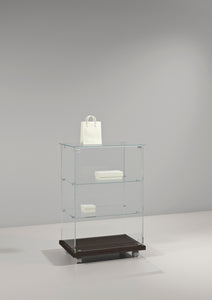 Premier Lite 6.90 Small Display Counter featuring a glass top and wooden base in a modern style.