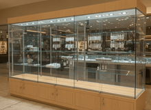 3m WIde Glass School Trophy Cabinet with Base cupboard - Display Cabinets Direct