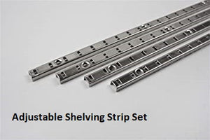 Adjustable shelving strip set included with the Premier Lite 4.18M Slim Glass Display Unit, allowing customization of shelf height.