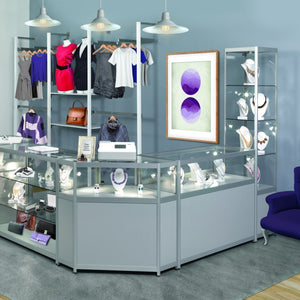 Vista Silver Display Cabinet Tall Narrow (with storage)